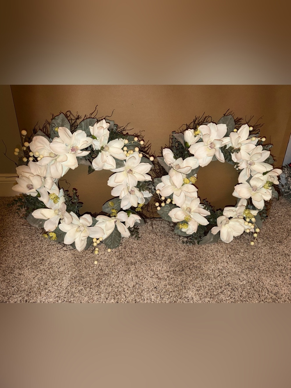 Neutral White Magnolia Floral Wreath